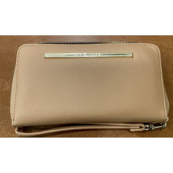 Steve Madden Zipper Clutch Wallet Purse Tan Beige Zip around Credit card‎ holder - Picture 1 of 13